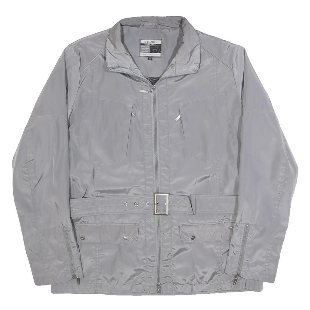 BRUGI Womens Grey Lightweight Jacket L Polyester Blend Zip Belted Casual