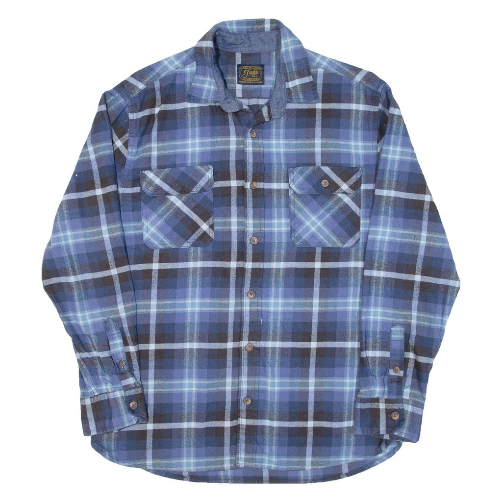 JACHS Mens Flannel Shirt Blue Check Long Sleeve L