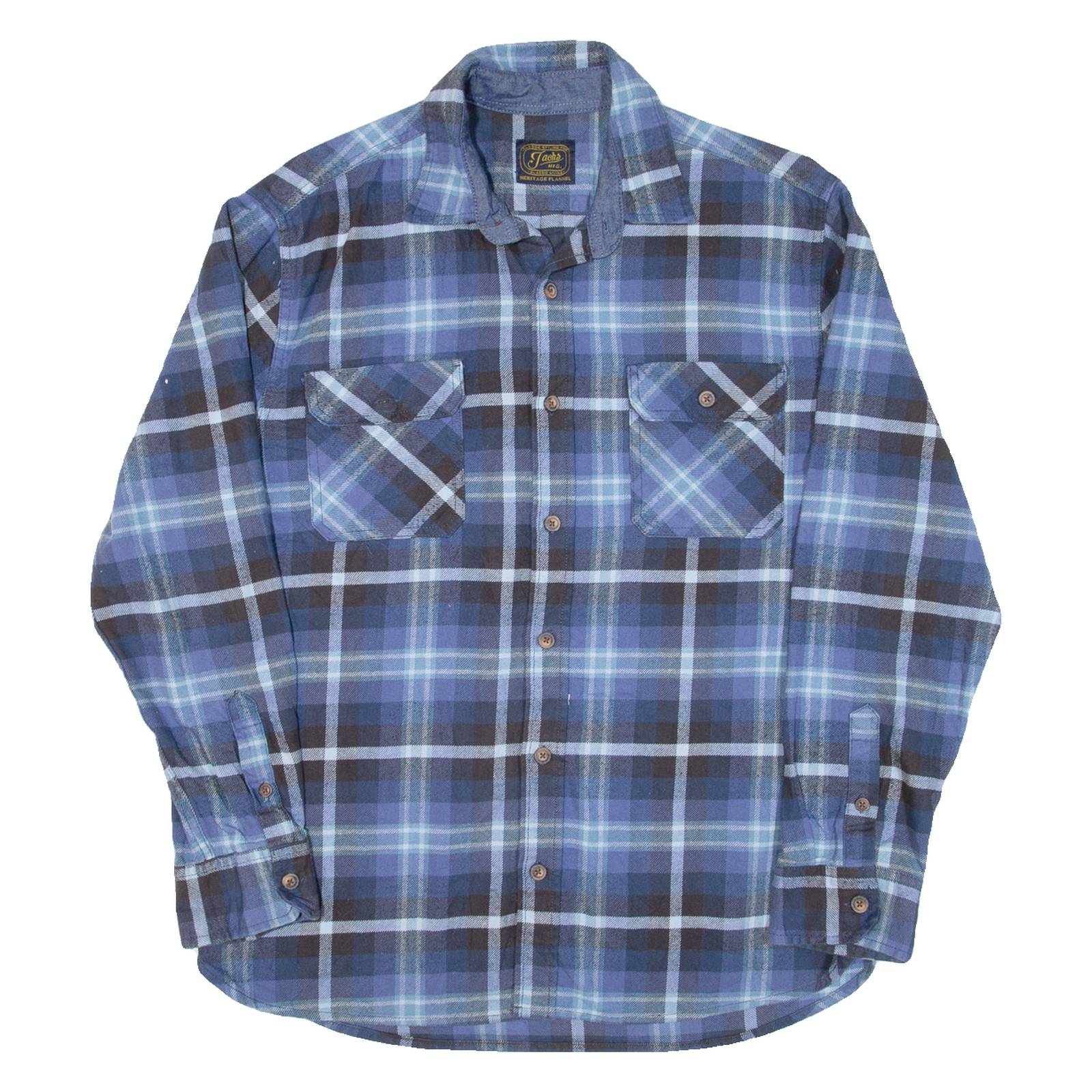 JACHS Mens Flannel Shirt Blue Check Long Sleeve L