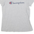 CHAMPION Womens Grey Blue Logo Modern T-Shirt L Short Sleeve Crew Neck Casual