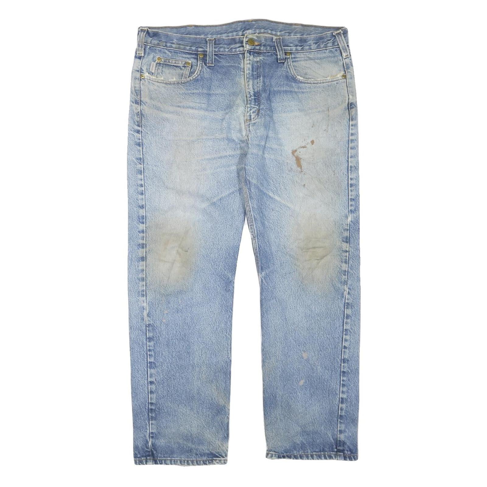 CARHARTT Mens Regular Fit Blue Denim Jeans W38 L30 Casual Workwear Zip Closure