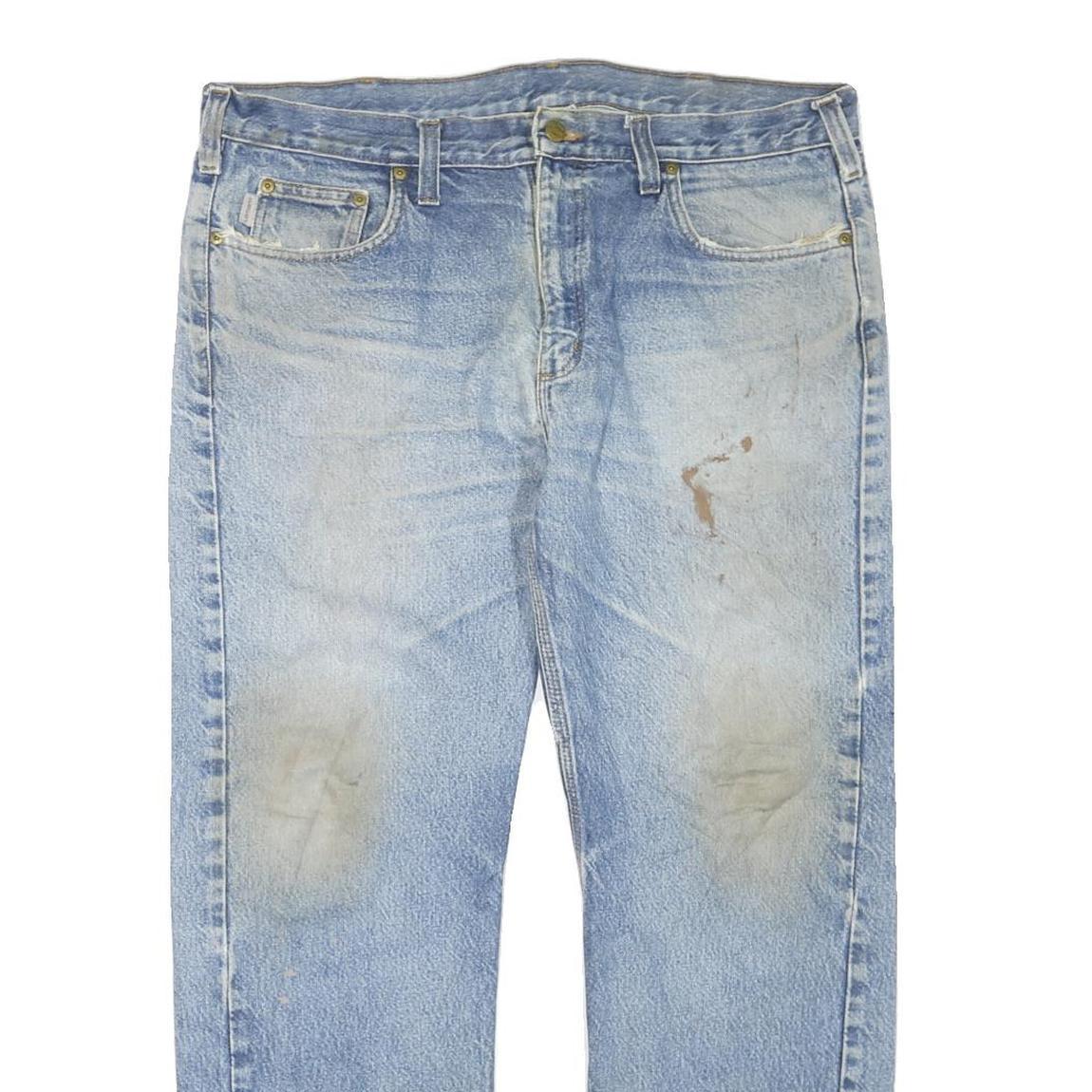 CARHARTT Mens Regular Fit Blue Denim Jeans W38 L30 Casual Workwear Zip Closure