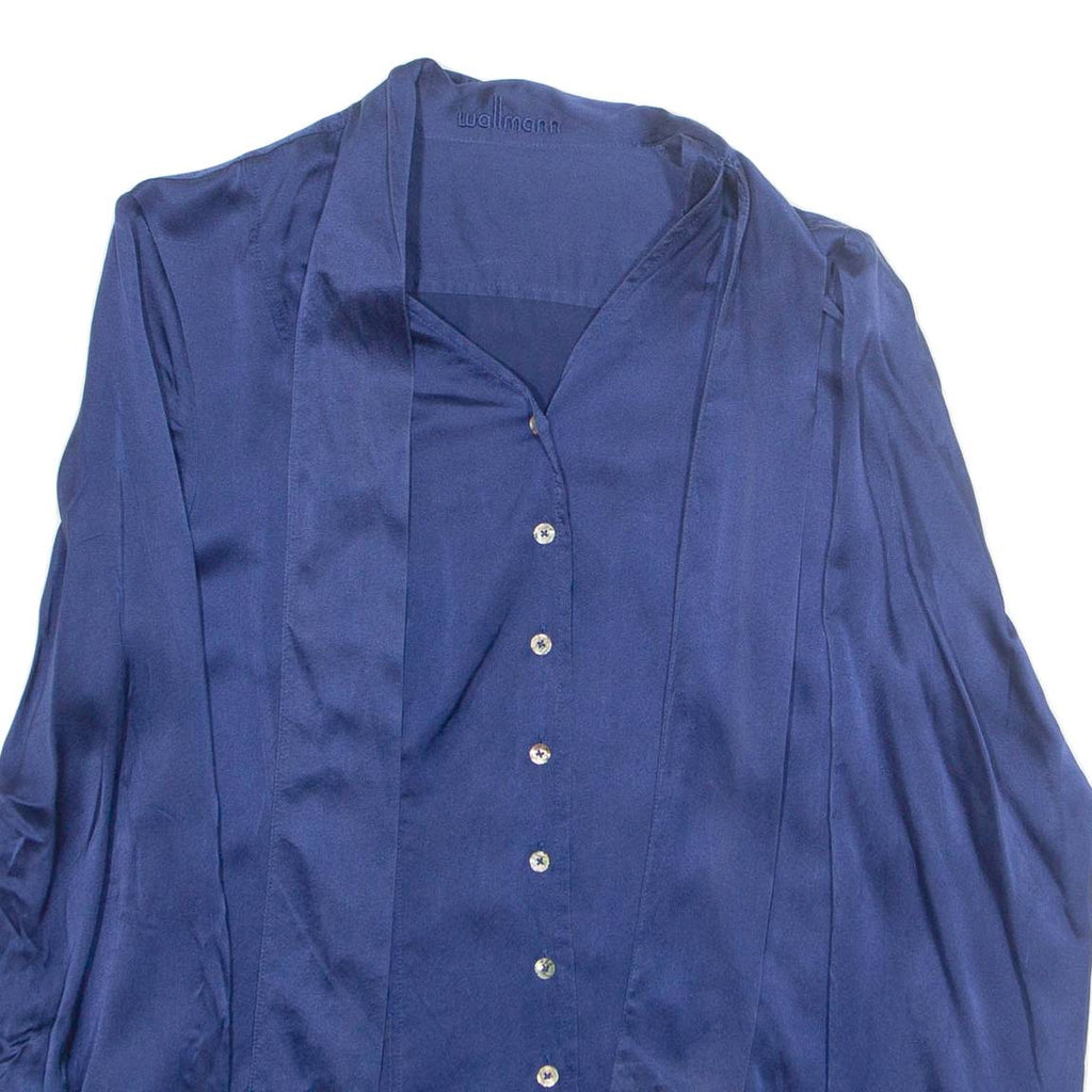 WALLMANN Womens Blouse Blue Collared Long Sleeve M