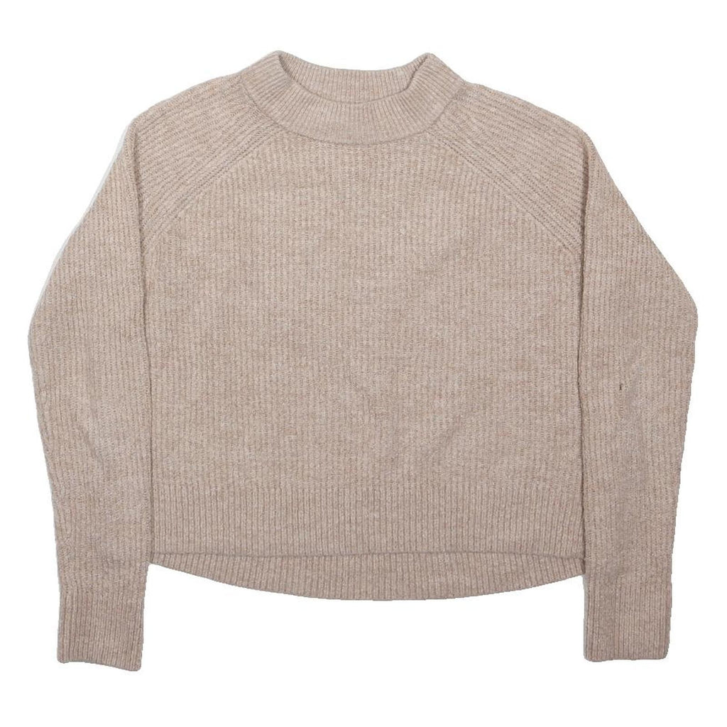 BASIC Womens Beige Plain Jumper Crew Neck Basic Knit M Soft Acrylic Blend