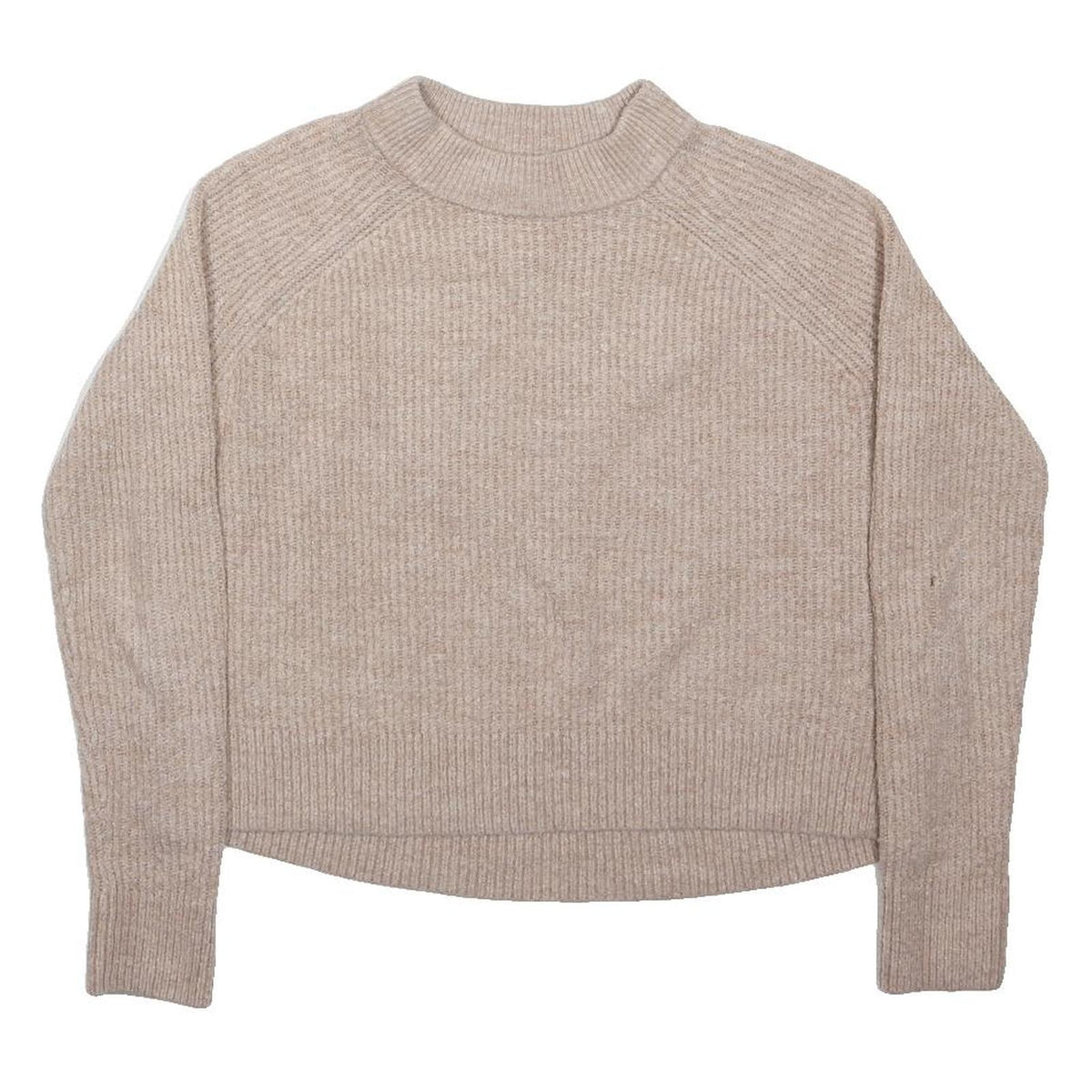 BASIC Womens Beige Plain Jumper Crew Neck Basic Knit M Soft Acrylic Blend