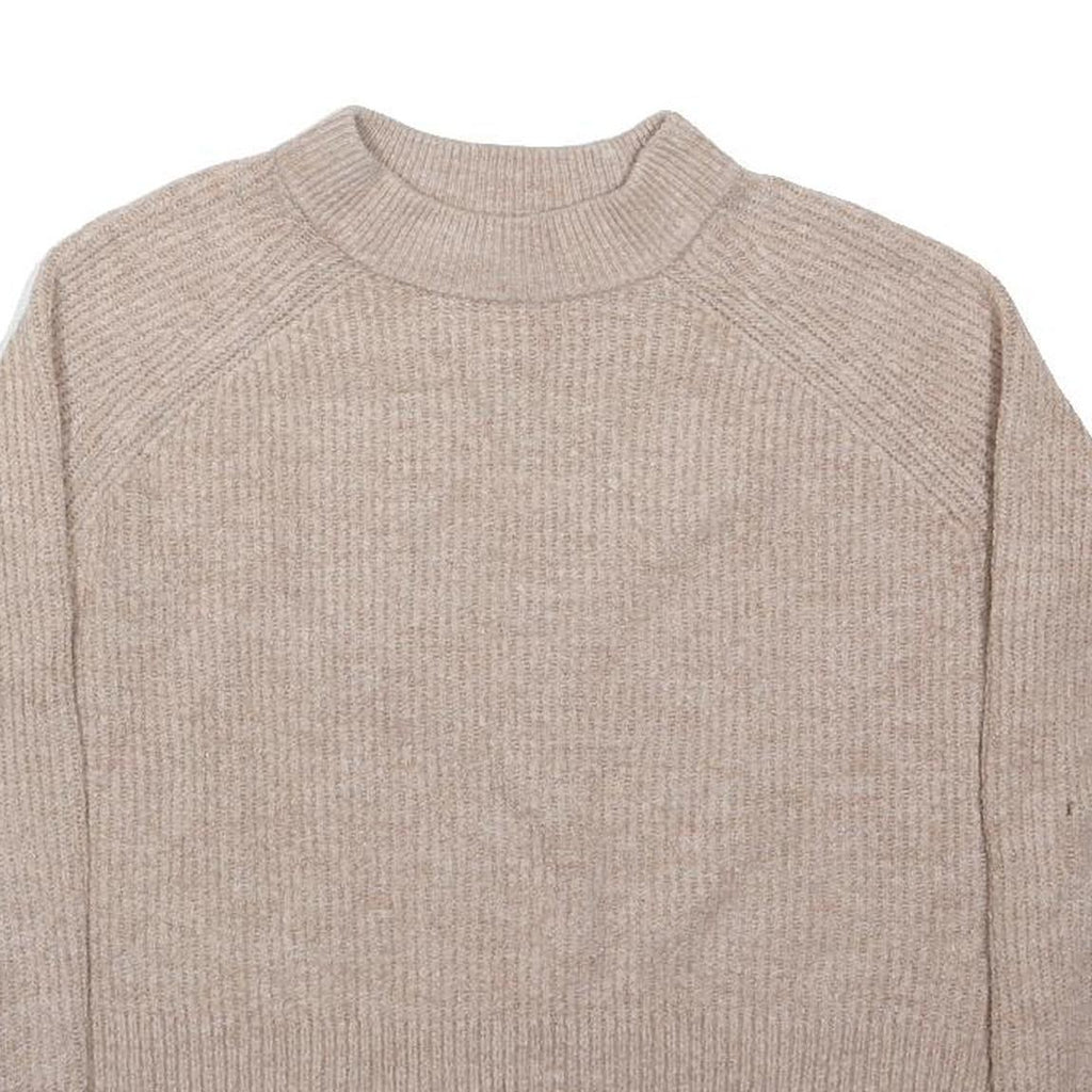 BASIC Womens Beige Plain Jumper Crew Neck Basic Knit M Soft Acrylic Blend