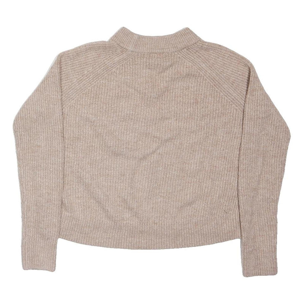 BASIC Womens Beige Plain Jumper Crew Neck Basic Knit M Soft Acrylic Blend