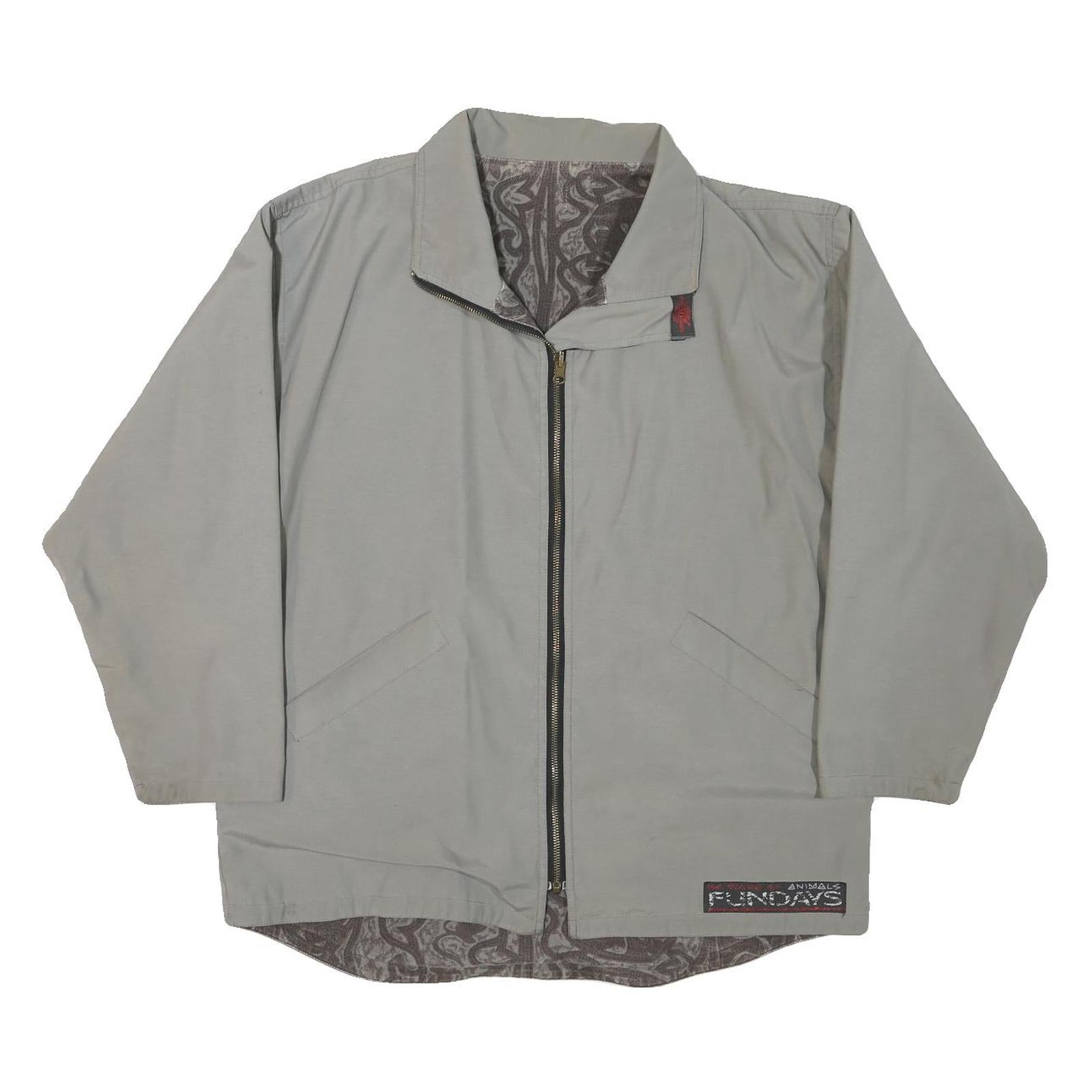 BEWARE OF ANIMALS Mens Grey Jacket L Polyester Blend Plain Zip Casual Outerwear