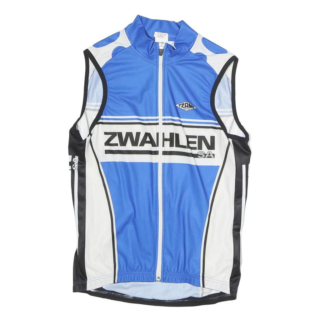 TZAMO Mens Blue Polyester Sleeveless Zip Front Cycling T-Shirt M Sport Vest
