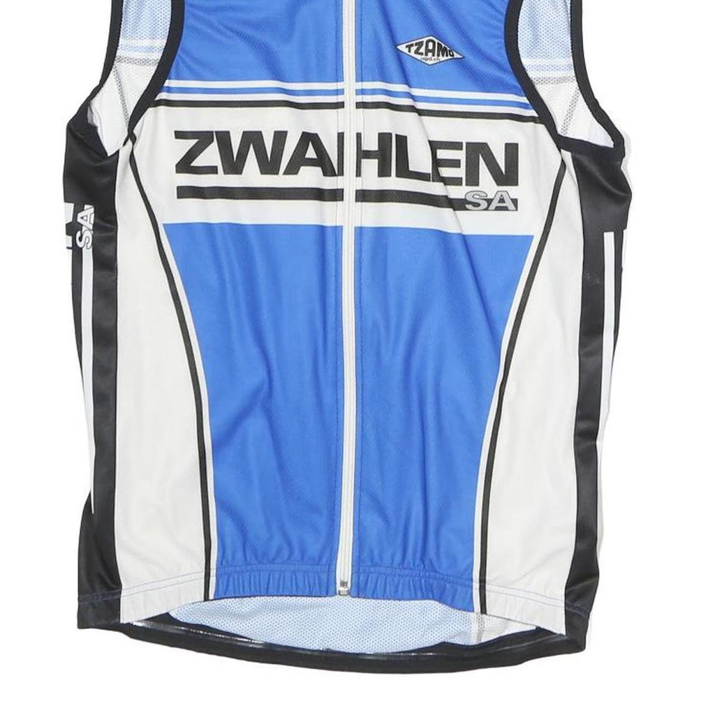 TZAMO Mens Blue Polyester Sleeveless Zip Front Cycling T-Shirt M Sport Vest