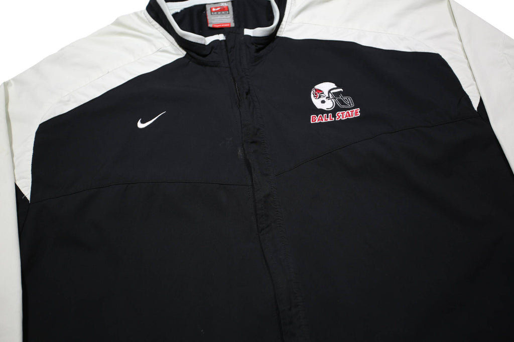 NIKE Mens Black & White Ball State Football Track Jacket XL Polyester Zip