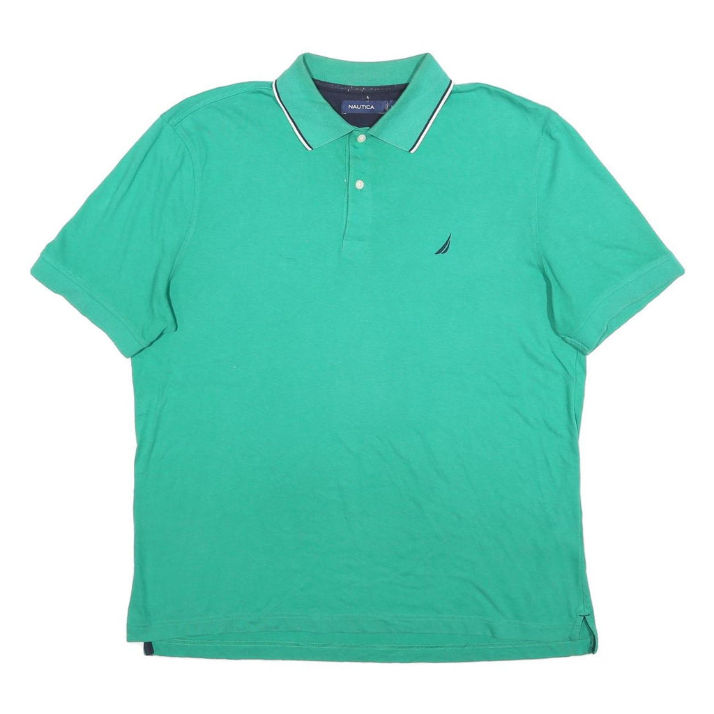 NAUTICA Mens Green Short Sleeve Plain XL Polo Shirt Cotton Blend Summer