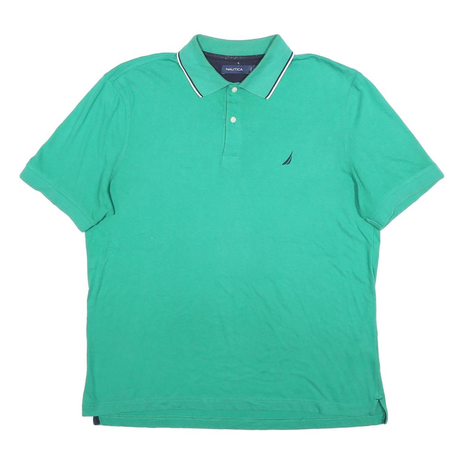 NAUTICA Mens Green Short Sleeve Plain XL Polo Shirt Cotton Blend Summer