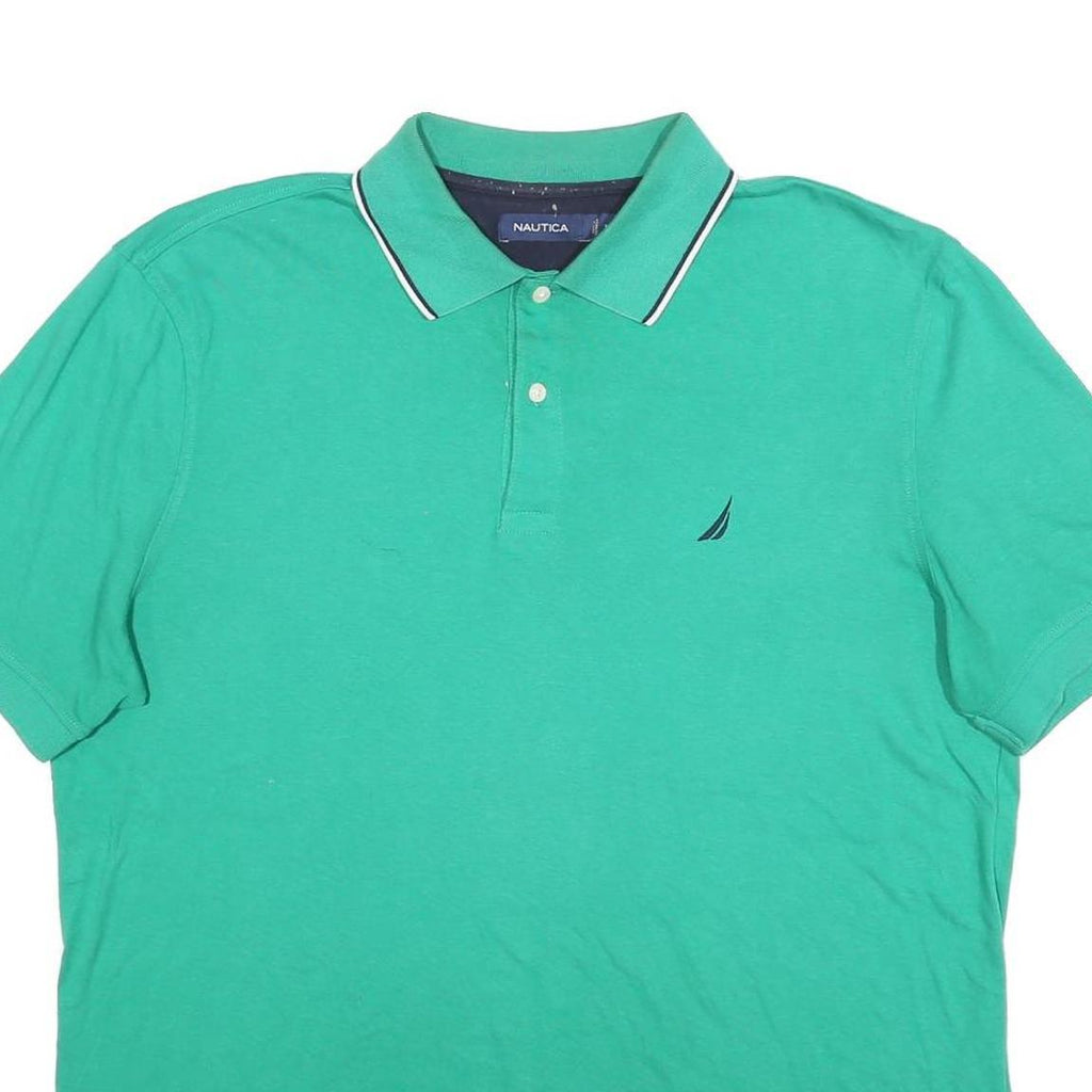NAUTICA Mens Green Short Sleeve Plain XL Polo Shirt Cotton Blend Summer