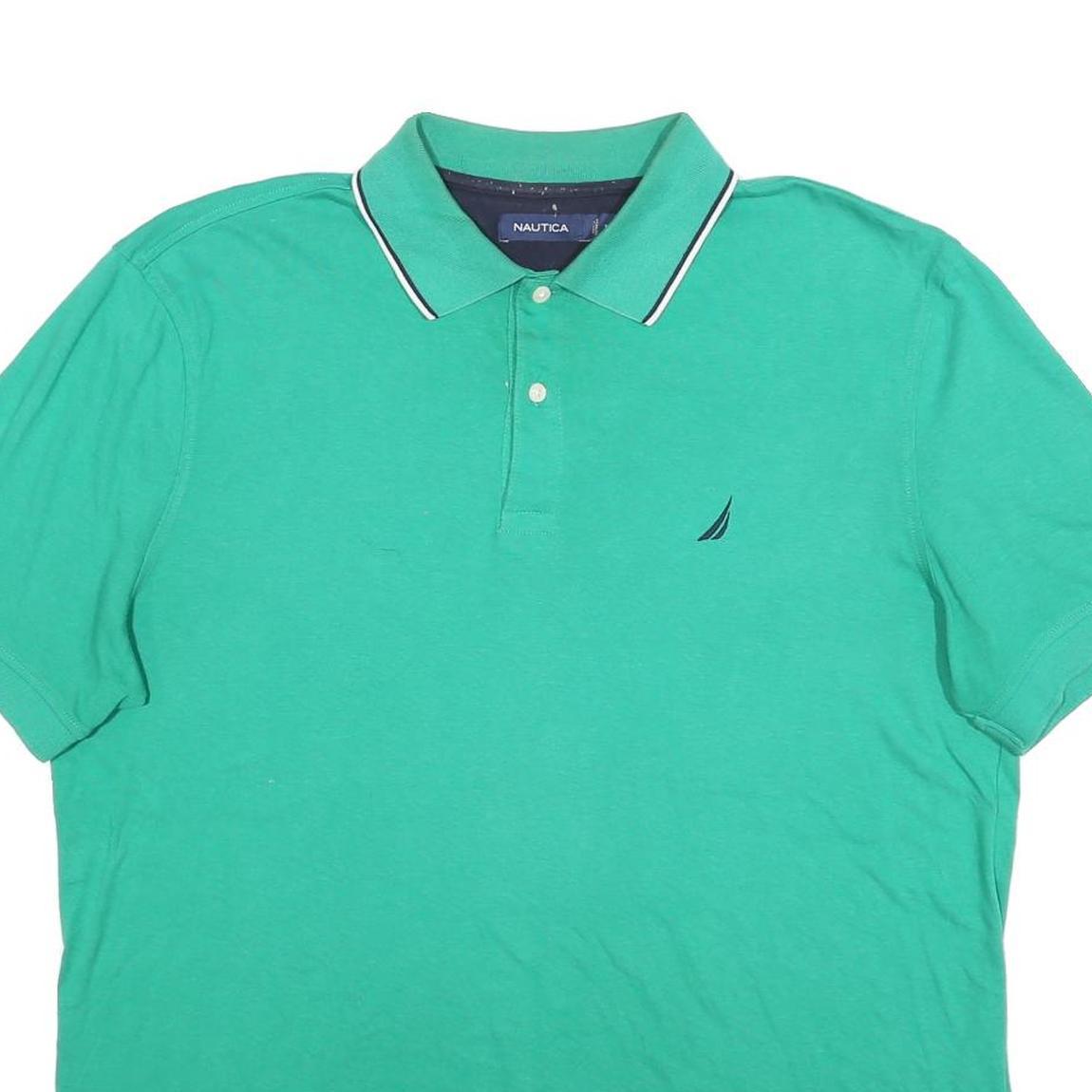 NAUTICA Mens Green Short Sleeve Plain XL Polo Shirt Cotton Blend Summer