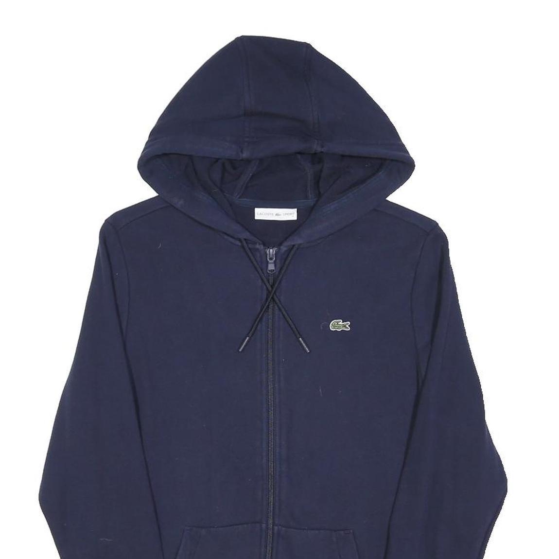 LACOSTE Mens Navy Full Zip Hoodie S Casual Lightweight Cotton Blend Sweatshirt