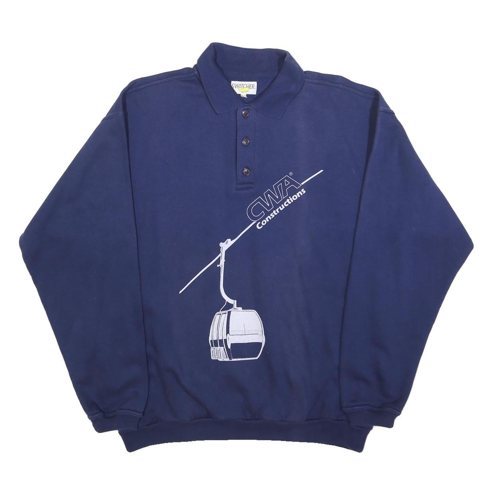 SWITCHER Mens Navy Blue Construction Logo Collared XL Cotton Blend Sweatshirt