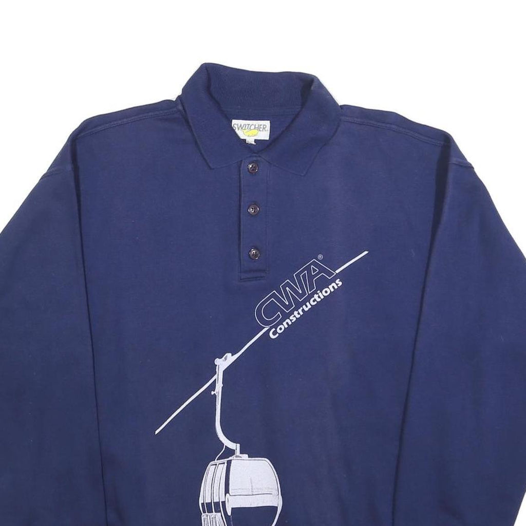 SWITCHER Mens Navy Blue Construction Logo Collared XL Cotton Blend Sweatshirt
