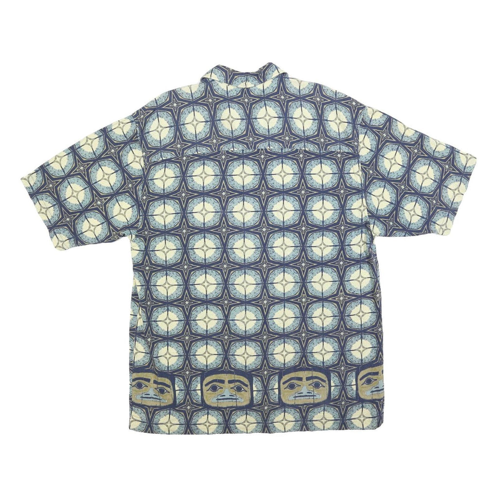 BUGLE BOY Mens Blue & Cream Abstract Pattern Short Sleeve Shirt M Summer Casual