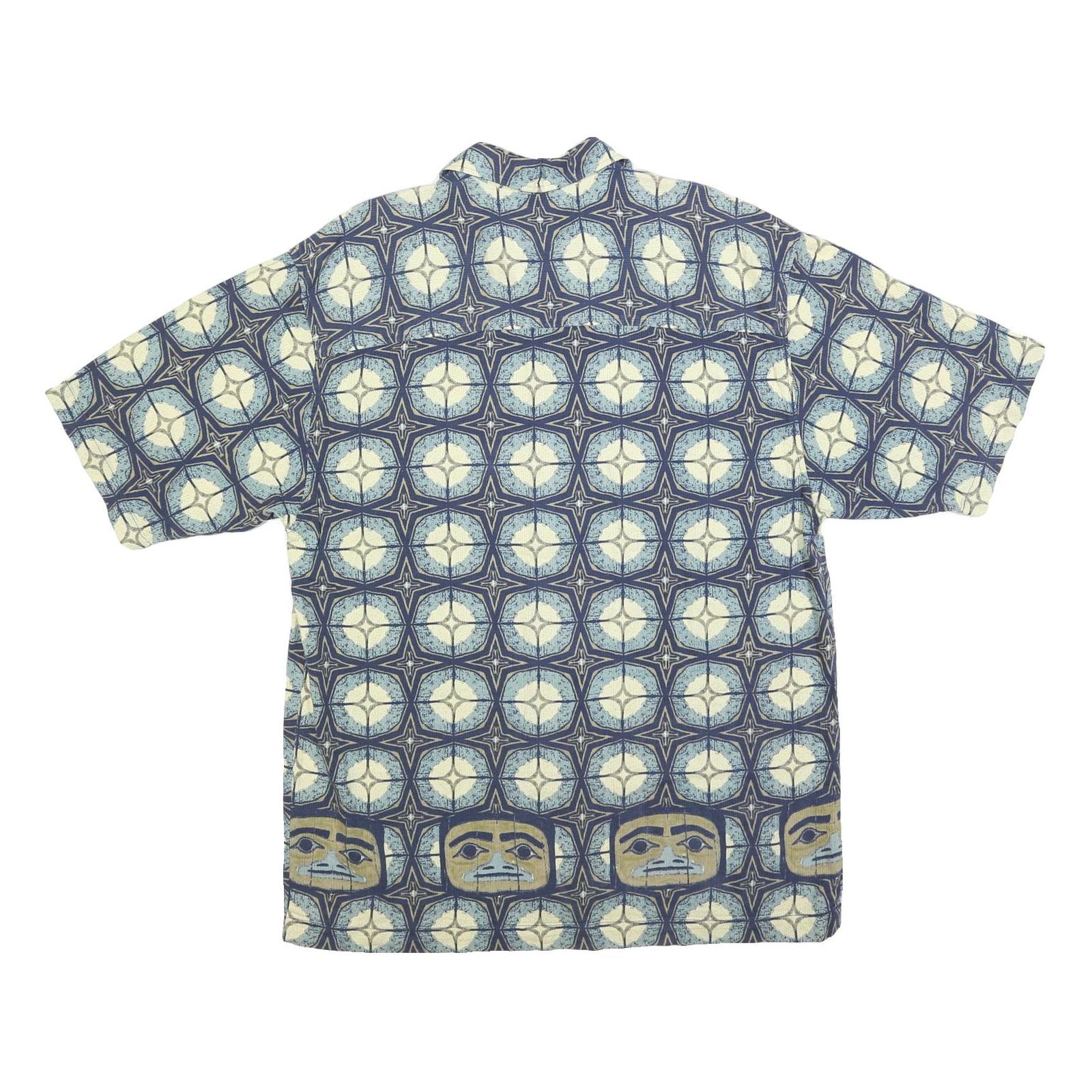 BUGLE BOY Mens Blue & Cream Abstract Pattern Short Sleeve Shirt M Summer Casual