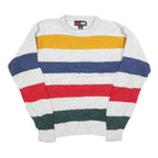 TODAYS NEWS Womens White Yellow & Blue Red & Green Patterned Jumper Crew Neck