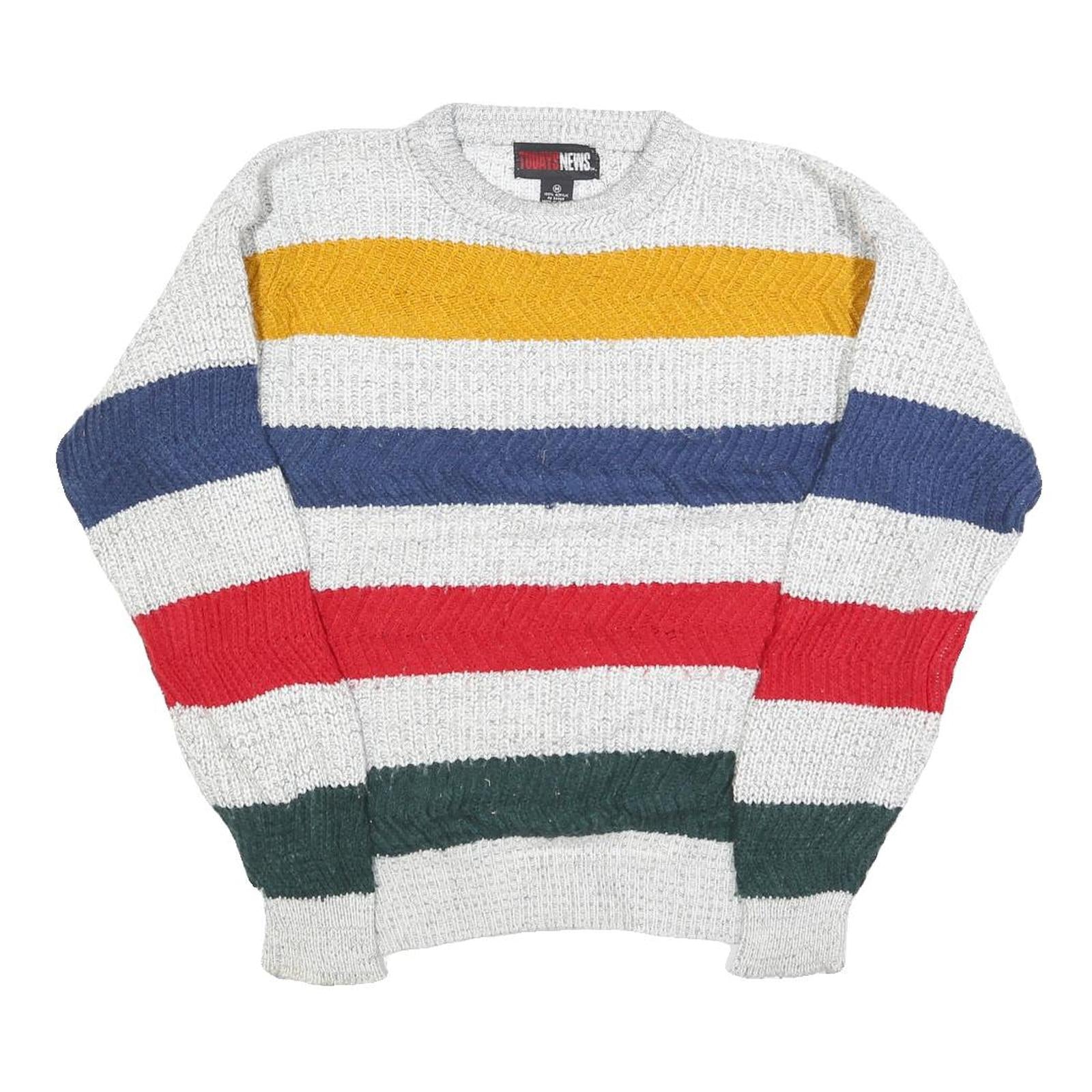 TODAYS NEWS Womens White Yellow & Blue Red & Green Patterned Jumper Crew Neck