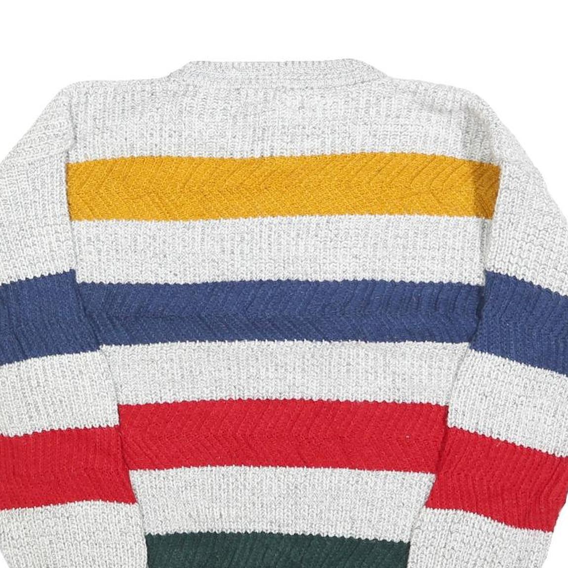 TODAYS NEWS Womens White Yellow & Blue Red & Green Patterned Jumper Crew Neck