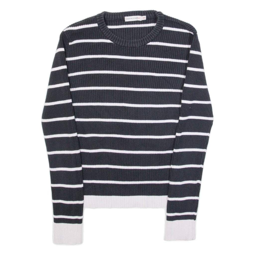 TOMMY HILFIGER Womens Patterned Jumper Blue Striped Tight Knit S