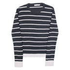 TOMMY HILFIGER Womens Patterned Jumper Blue Striped Tight Knit S