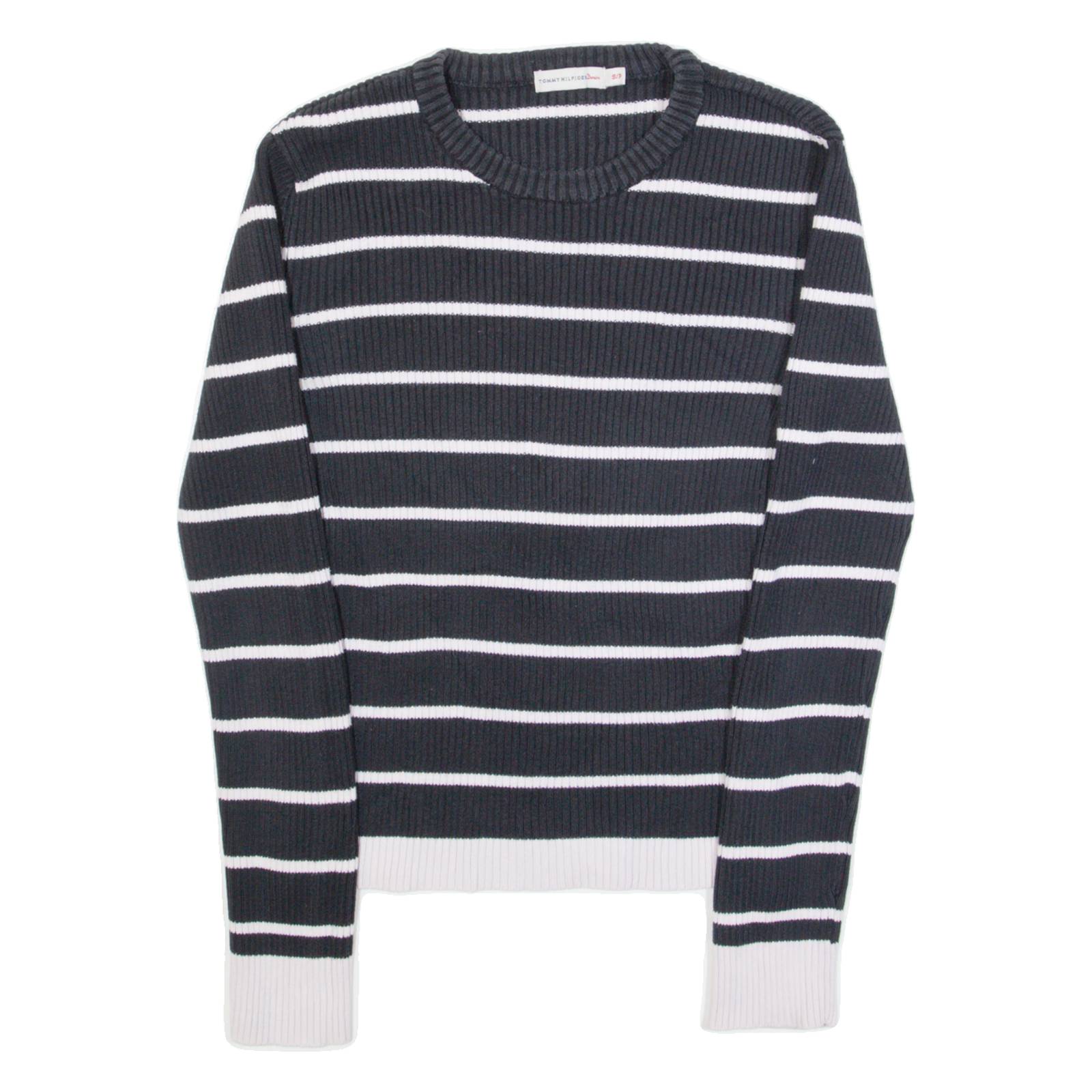 TOMMY HILFIGER Womens Patterned Jumper Blue Striped Tight Knit S