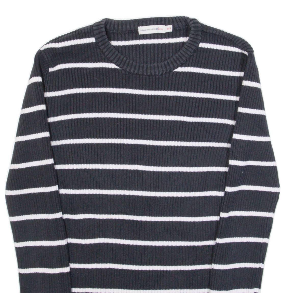 TOMMY HILFIGER Womens Patterned Jumper Blue Striped Tight Knit S