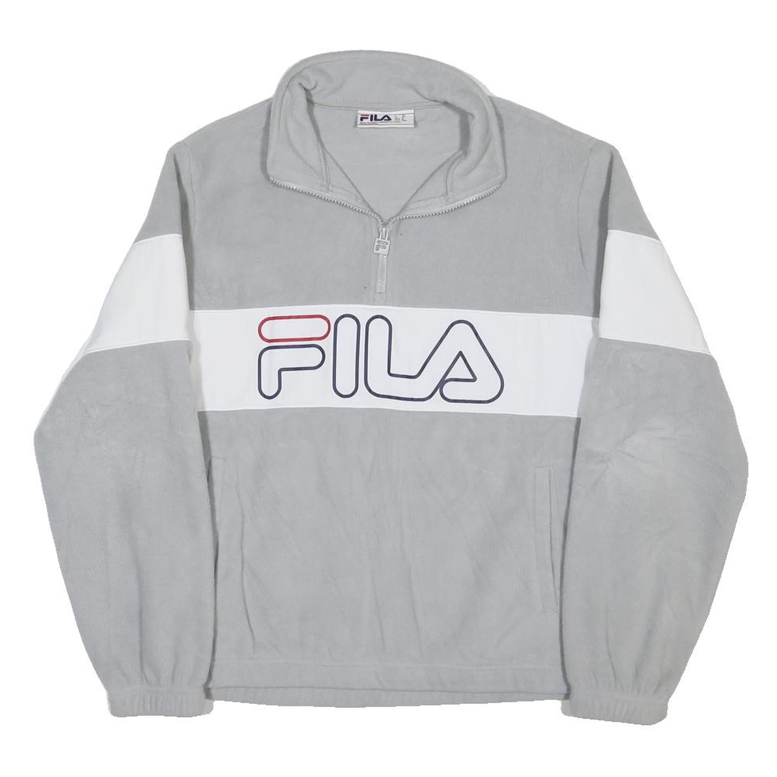 FILA Womens Grey & White Pullover Plain High Neck Basic Knit M Sportswear Jumper