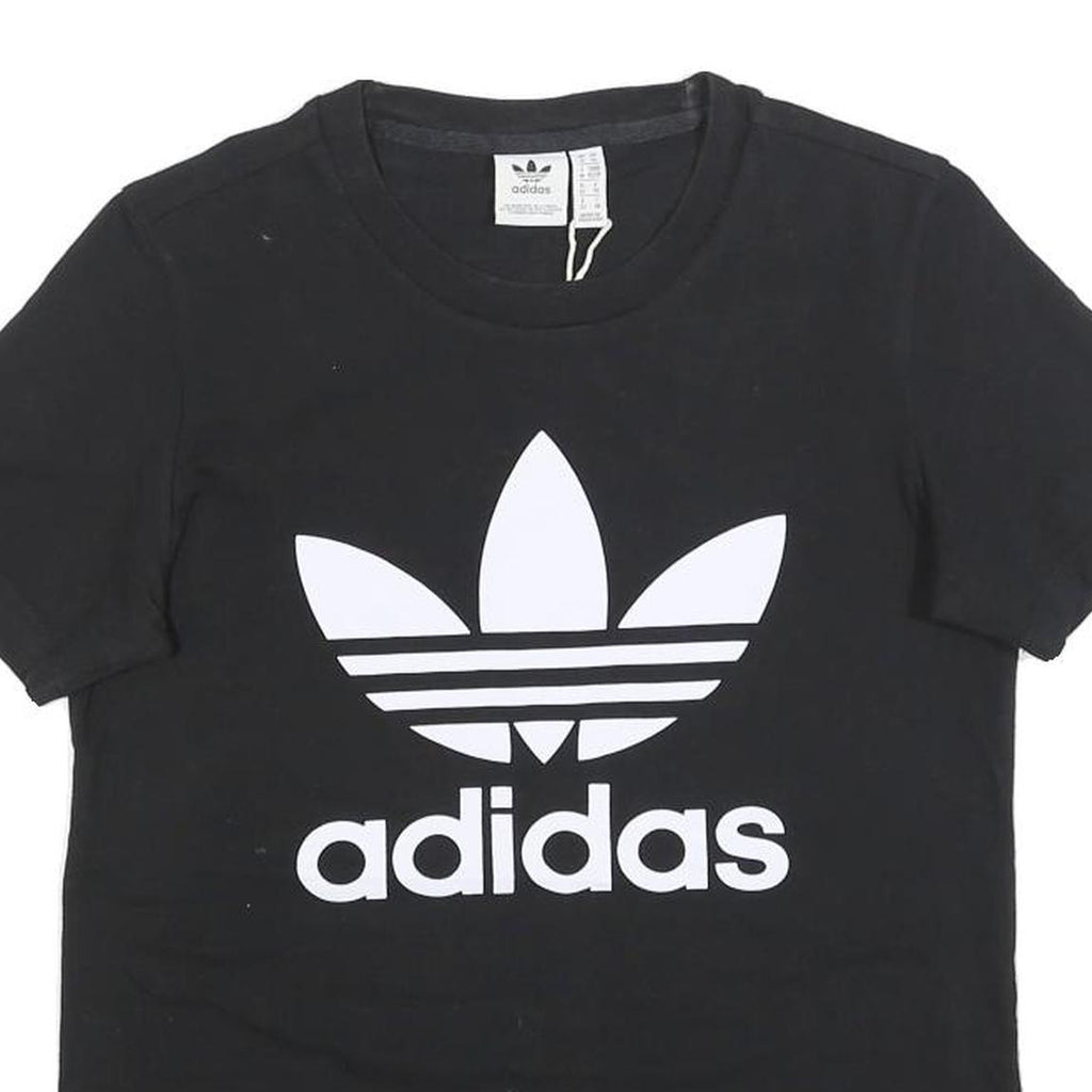ADIDAS Womens Black Logo Graphic T-Shirt UK 6 Short Sleeve Crew Neck Cotton
