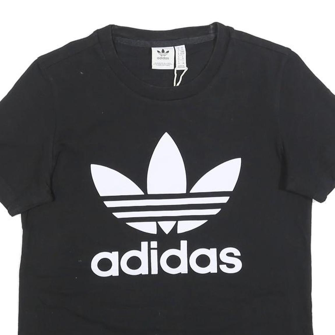 ADIDAS Womens Black Logo Graphic T-Shirt UK 6 Short Sleeve Crew Neck Cotton