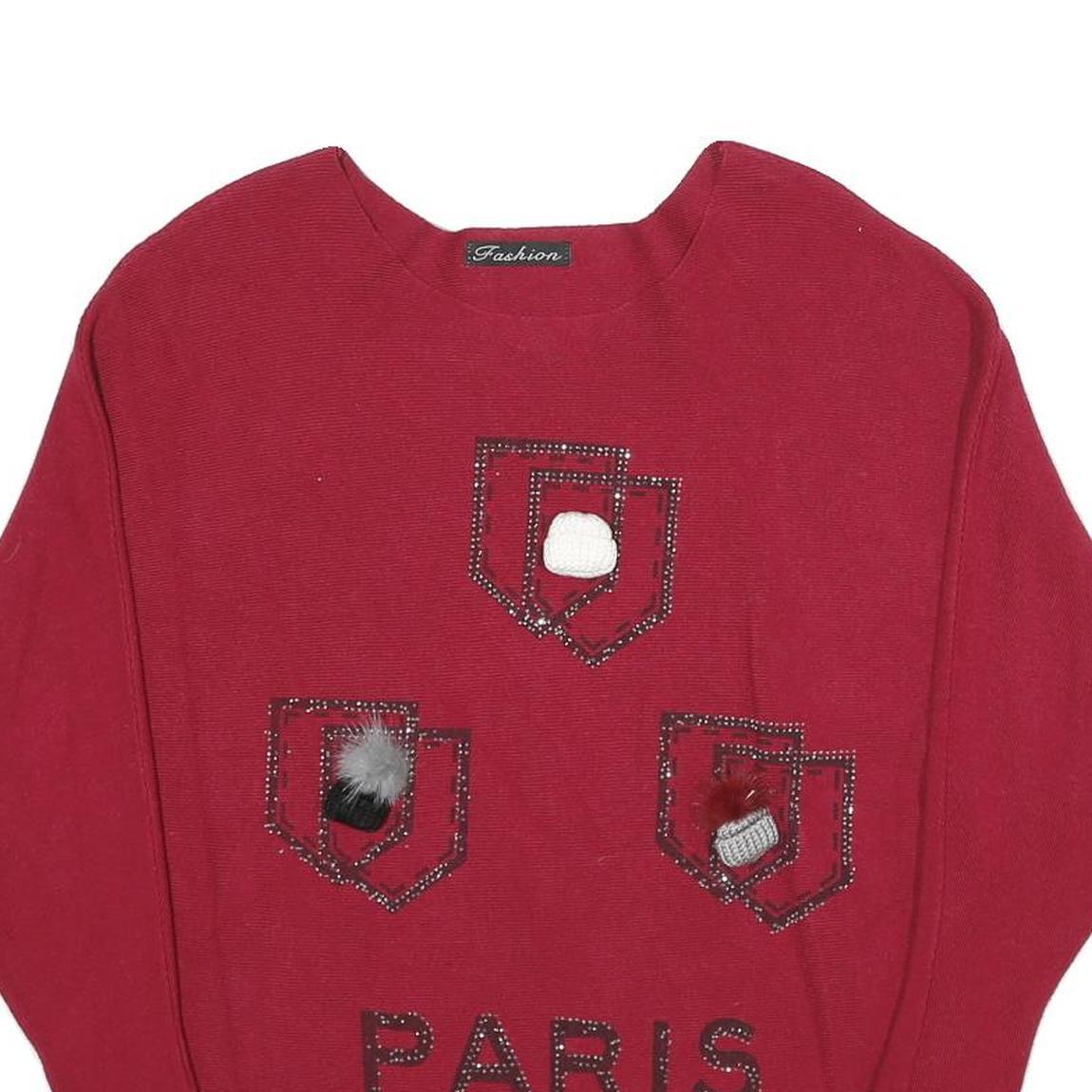 FASHION Womens Red Patterned Crew Neck Basic Knit M Paris Boutique Jumper