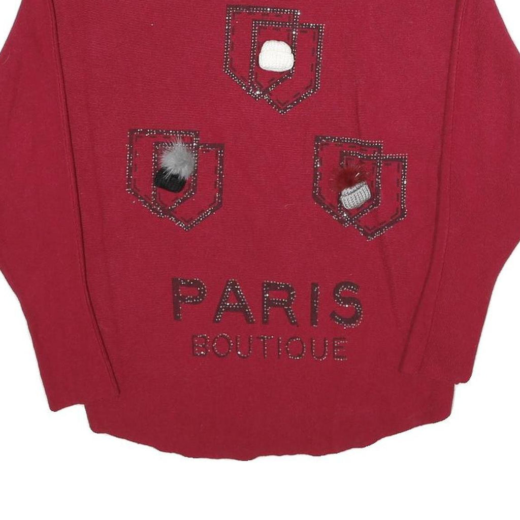 FASHION Womens Red Patterned Crew Neck Basic Knit M Paris Boutique Jumper