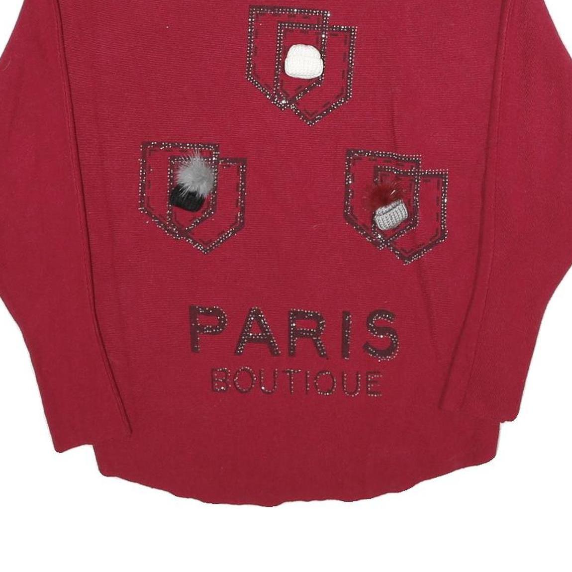 FASHION Womens Red Patterned Crew Neck Basic Knit M Paris Boutique Jumper