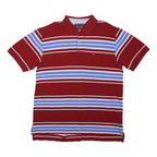 TOMMY HILFIGER Mens Red & Blue Striped Short Sleeve Polo Shirt XL Cotton Casual