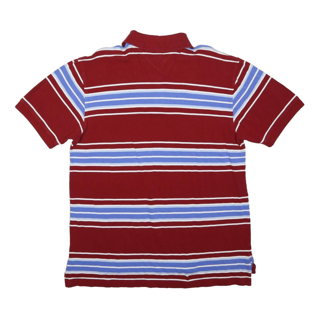 TOMMY HILFIGER Mens Red & Blue Striped Short Sleeve Polo Shirt XL Cotton Casual