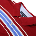 TOMMY HILFIGER Mens Red & Blue Striped Short Sleeve Polo Shirt XL Cotton Casual