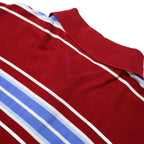 TOMMY HILFIGER Mens Red & Blue Striped Short Sleeve Polo Shirt XL Cotton Casual