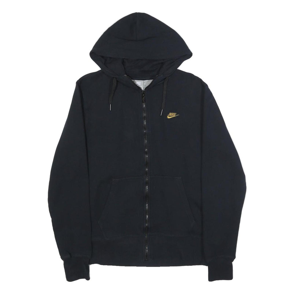 NIKE Womens Black Hoodie M Zip Up Gold Logo Casual Cotton Blend