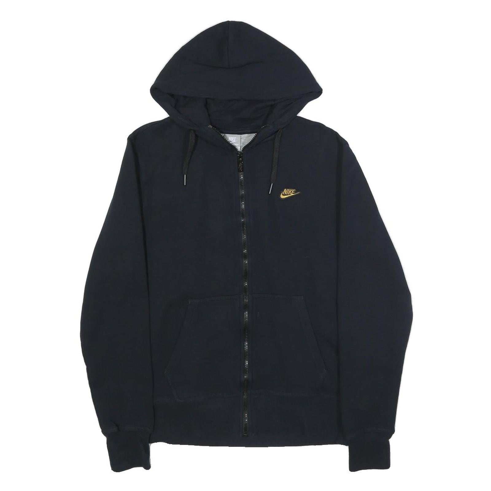NIKE Womens Black Hoodie M Zip Up Gold Logo Casual Cotton Blend