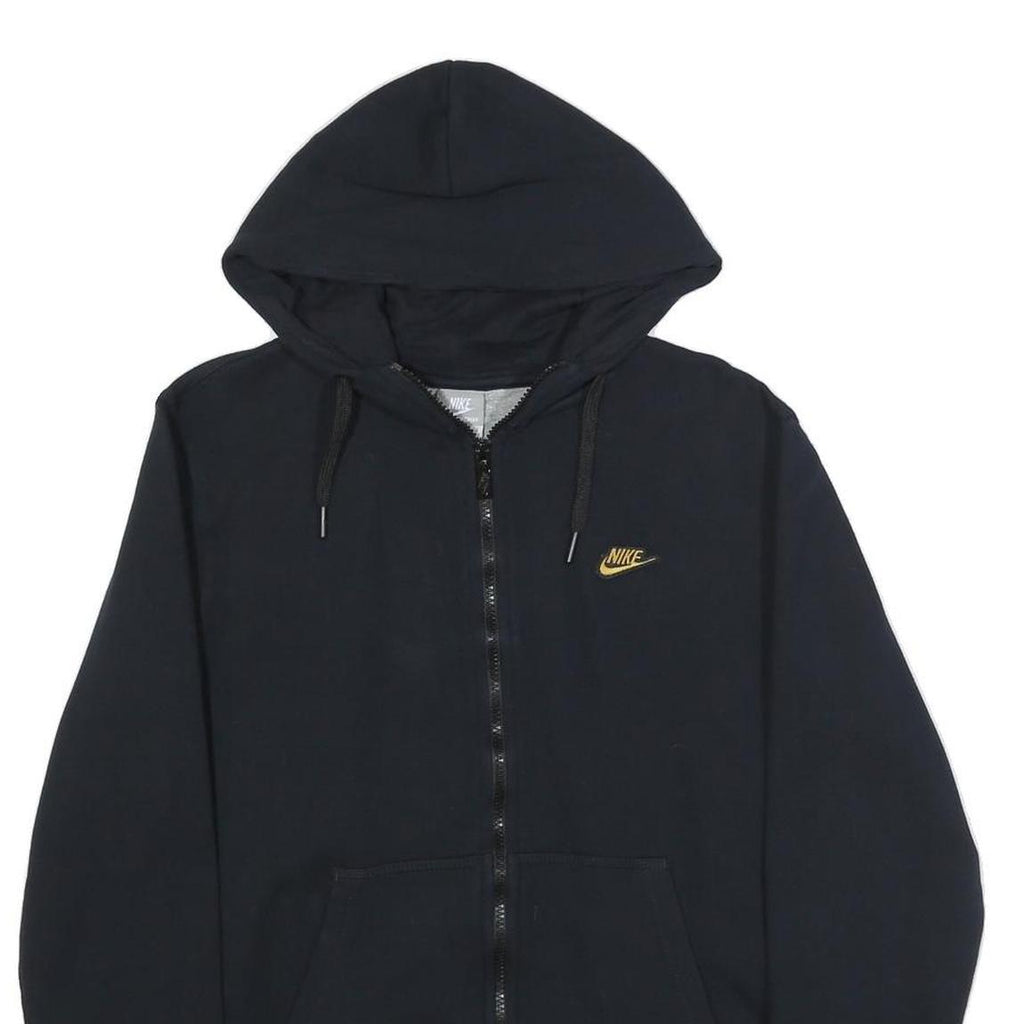 NIKE Womens Black Hoodie M Zip Up Gold Logo Casual Cotton Blend