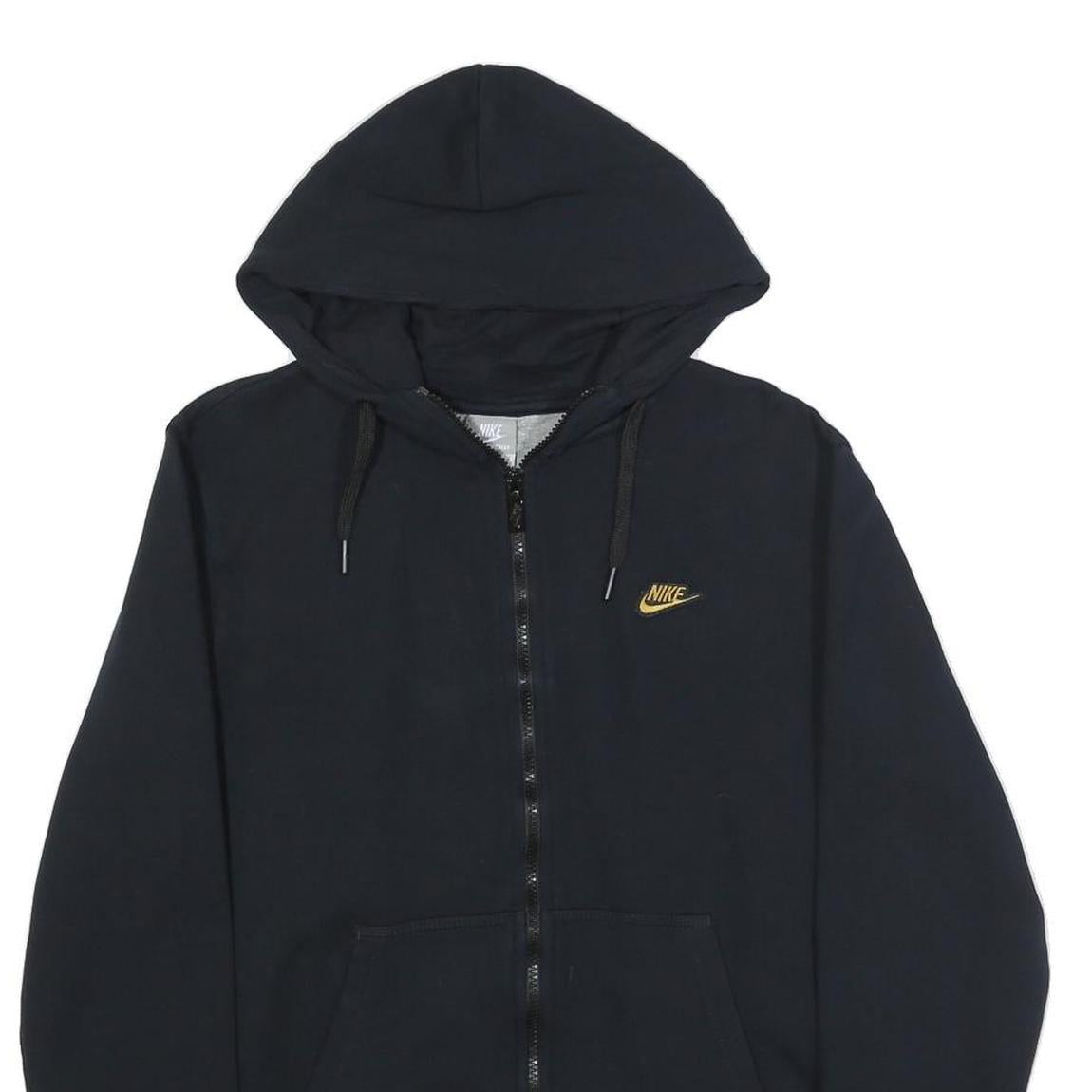 NIKE Womens Black Hoodie M Zip Up Gold Logo Casual Cotton Blend
