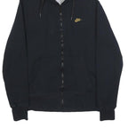NIKE Womens Black Hoodie M Zip Up Gold Logo Casual Cotton Blend