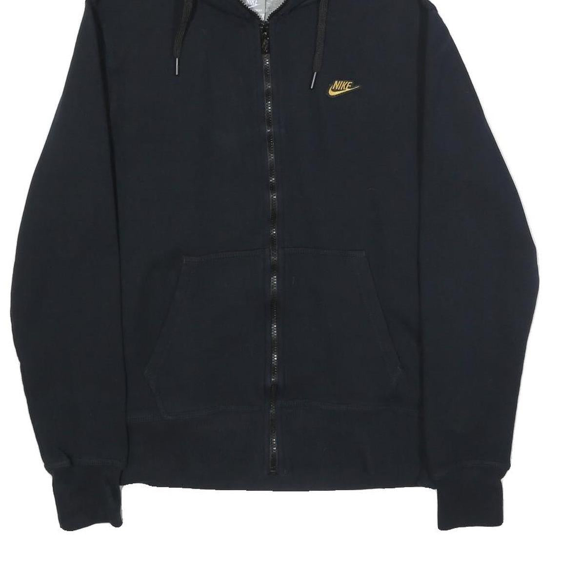 NIKE Womens Black Hoodie M Zip Up Gold Logo Casual Cotton Blend