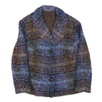 Womens Blue Brown Check Button Jacket XS Polyester Blend Classic Casual