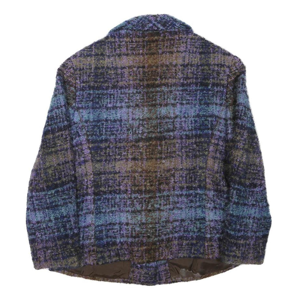 Womens Blue Brown Check Button Jacket XS Polyester Blend Classic Casual