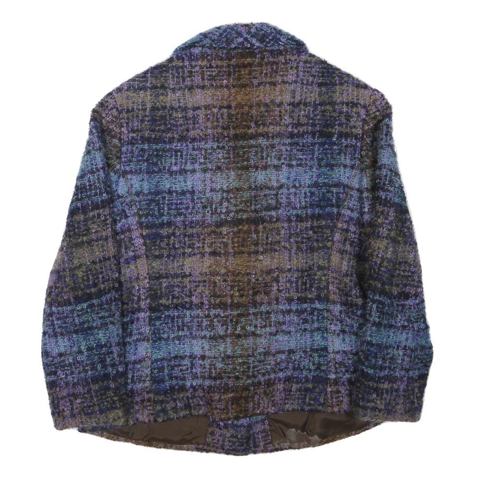 Womens Blue Brown Check Button Jacket XS Polyester Blend Classic Casual